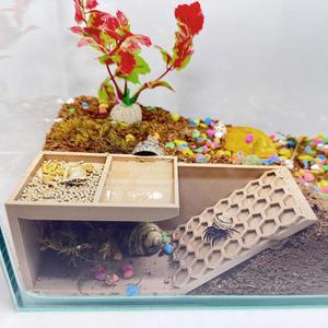 소라게 은신처, 지하 서식지 및 등반 , 소라게, 거북이, 도마뱀, 타란툴라를 위한 3D 프린팅 쉼터 목재 색상, 왼쪽