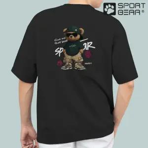 스포츠베어 티셔츠 SB25R616 남녀공용 오버핏 힙합베어 블랙 배드민턴 상의 반팔 오남스포츠