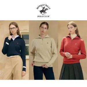 (신세계 단독)25FW 비버리힐즈폴로클럽 여성 울 블렌디드 반집업 케이블니트 3종