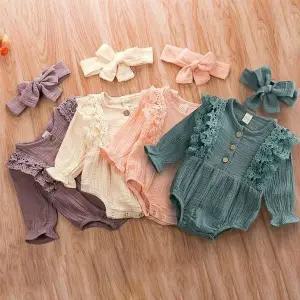 아동용 프릴 리본 바디슈트 아기 바디수트 어린이 의류 (WFK0Y9L)