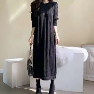 여자 봄 가을 겨울 루즈핏 꽈배기 라운드 니트 롱 원피스