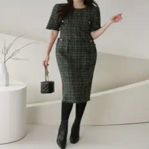여성 샤인 트위드 수술 라운드 롱원피스 모임룩 하객룩 오피스룩
