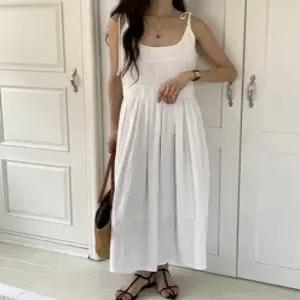 여성 플리츠 뷔스티에 민소매 끈나시 롱 원피스