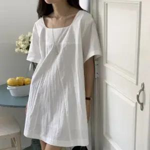 여성 루즈핏 스퀘어넥 박시 미니 원피스