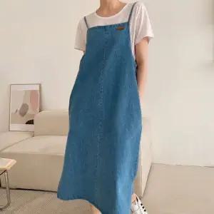 여자 봄 여름 가을 a라인 뷔스티에 민소매 끈나시 데님 청 롱원피스 간절기 썸머 등하원룩 나들이룩