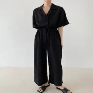 여자 여름 썸머 루즈핏 도트 무지 카라 스트링 점프슈트