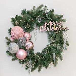 크리스마스 리스 벽장식 쥬얼리 핑크 450mm 벽걸이 소품 현관 문 카페 입구 데코 꾸미기 겨울 인테리어