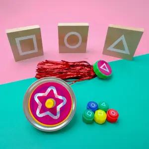 전통놀이세트(도형스티커 포함) 쇠팽이 비석치기 제기 비사치기 민속 공기놀이 DIY 색칠하기 꾸미기