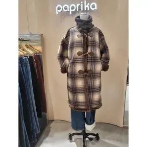 [파프리카](광주신세계)루미앤플로 뽀글 배색 체크 롱 떡뽁이 코트 NJ4FUC01J