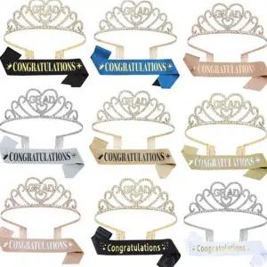 졸업식 머리띠 축하 헤어밴드 학예회 졸업 파티 왕관 학사모 아이템 코스튬 어깨띠 기념 소품 장식 세트 사