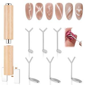 EBANKU 6 in 1 고양이 눈 네일 자석 도구 세트, 젤 폴리시를 위한 Y자형 가이드가 있는 6PCS 하트 자석, 놀라운 효과를 마그네틱 아트 도구, DIY 매니큐어 키트
