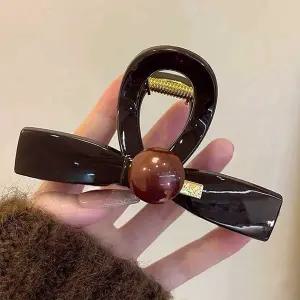 [콩심팥심]여자 리본 집게핀 진주버튼 데일리 헤어 꾸안꾸