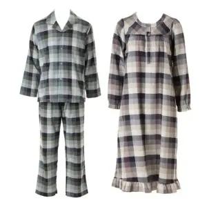 [갤러리아] 커플]와코루 동절기 면 기모 선염체크 파자마 원피스세트[WPA5485M WGN5485W]