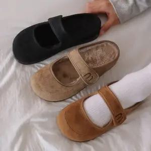 메르디 스웨이드 퍼안감 기모 메리제인 뮬 로퍼 슬리퍼 단화 3cm