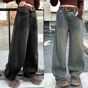 [삐삐네옷가게]초등학생 키즈 여아 클라라 와이드 기모 데님 팬츠