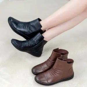 [제이시]제이시 기모 소가죽 통굽 앵클부츠 3cm B111