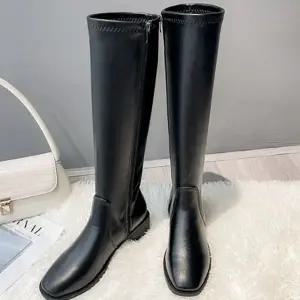 여성 기모 롱 부츠 슬림핏 데 베이직 여성 롱 부츠 낮은굽 겨울