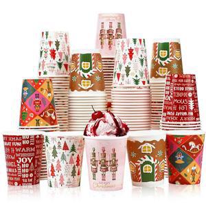 제리 150개 9온스 크리스마스 일회용 종이컵 핫 초콜릿 코코아 종이컵 겨울 음료 컵 5가지 디자인 메리 크리스마스 파티 음료 용품(클래식)