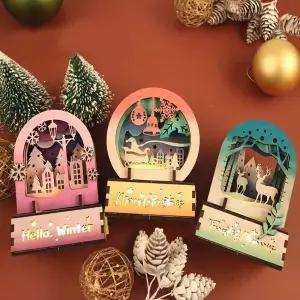 크리스마스 우드 DIY 무드등 만들기 겨울 우드공예 MDF 만들기키트 성탄 사슴 산타 조명 감성