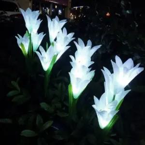 (솔라가든) 레인보우 백합 LED 태양광 꽃정원등(화이트)/충전/자동/점등/소등/꽃등/인테리어/장식/플라워등