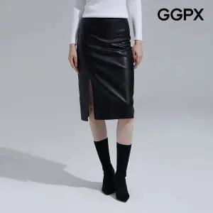 [GGPX] 섹시 딥 트임 페이크 레더 미디 스커트 (GPASK019F)