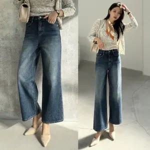 기모 노스판크롬데님 96플레이스 겨울 키작녀 뒷밴딩 일자와이드