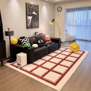 레드 그리드 러그 인테리어 카페트 거실 매트 대형러그 모던 140x200cm 체크 벨벳