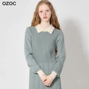 배색 칼라 니트 원피스