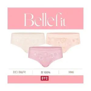 비와이씨 여성 순면 미디 자수 레이스 삼각팬티 WCR2275