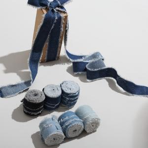 2야드/롤 닳은 가장자리 새틴 수제 데님 리본 25mm/38mm 결혼식 초대장 꽃다발 생일 파티 DIY 바느질 장식