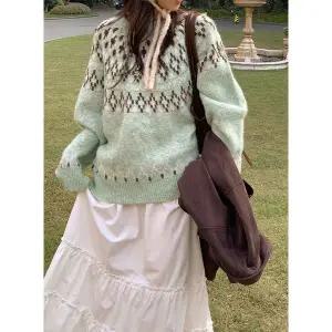 [공구우먼] [제작] 크림라떼 노르딕 루즈핏 울 니트 84758 빅사이즈 여성의류