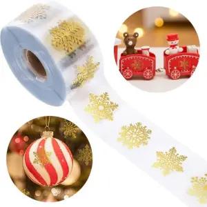 [지앤지] 크리스마스 선물포장 골드 눈꽃 라벨 스티커 6종 1롤에 500장 장식 카드 다이어리 꾸미기