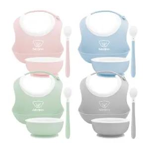 베이비뵨 베이비 유아용 이유식 3종 피딩세트 / 턱받이 빕 (스몰), 스푼, 볼 그릇