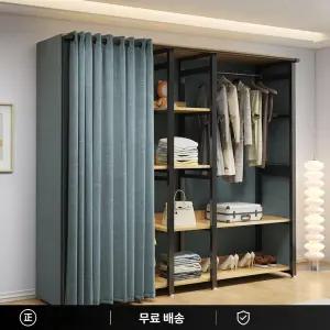 이케아조립식행거 옷장 커튼 간이 철제 고정식 조립식 간단한 드레스룸 시스템행거 접이식 옷정