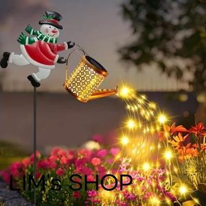태양광 눈사람 주전자 아웃도어 정원 조명 LED 산타클로스 물뿌리개 잔디 크리스마스 장식용