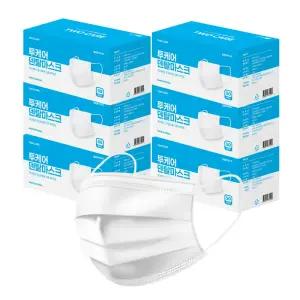 투케어 국산 숨편한 일회용 덴탈마스크 위생마스크 귀편한 대형 화이트 300매 50매입 6개