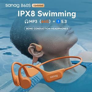 Sanag B60 진정한 뼈 전도 무선 이어폰 수영 라이딩 블루투스 헤드폰 64GB 메모리 MP3 음악 재생 버드