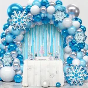 호환  겨울 파티 생일 및 실내실외 겨울 원더랜드 파티 장식을 126PCS 눈송이 풍선 화환 키트