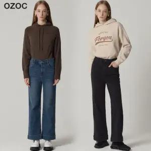 오조크 하프밴딩 약기모 와이드 데님 팬츠