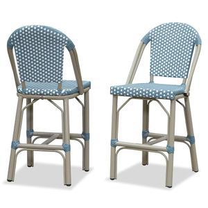 퍼플 프렌치 카운터 높이 바 스툴 세트 샴페인 프린트 마감 야외 2개 세트, 정원 주방용 파티오 스툴, 라이트 블루