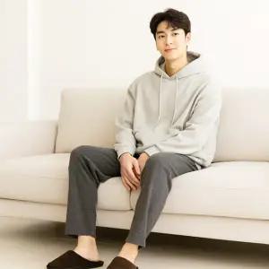 [보슈아]4009 남성 파자마 면스판 겉기모 파자마바지 하의9부 겨울 홈웨어 국내산