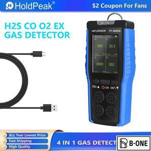 HOLDPEAK 휴대용 가스 감지기, O2 EX H2S CO 분석기, 공기 품질 모니터 산업 안전, 4-In-One 센서