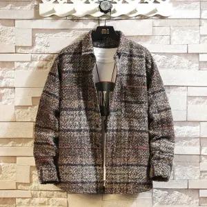 남성패션 체크 셔츠 추동 스몰카라 아우터 오버사이즈 모직 원단에 캐주얼 힛템