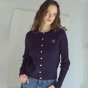 꽈배기 크롭 니트 가디건 네이비