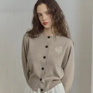 나비 크롭 니트 가디건 베이지
