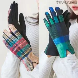 [플로레센스] 스마트터치 안감기모 체크장갑 2종