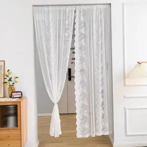 침실 레이스 커튼 봉집형 화이트 가리개 거실 레이스 커튼 쉬폰 자수 주방 현관 창문