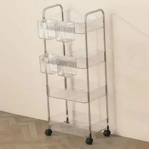이동식 주방 선반 다용도 욕실 바퀴 이동식 트롤리 선반 투명 3단 정리대 화장대 정리함 수납장 침대 틈새