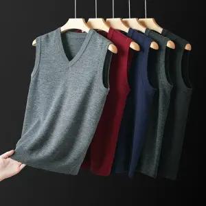 남성조끼 가을 겨울 민소매 도톰 브이넥 풀오버 비즈니스 니트 조끼 심쿵해외구매