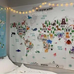 세계지도 패브릭 포스터 태피스트리 벽면 인테리어 장식 벽 천 그림 월행잉
